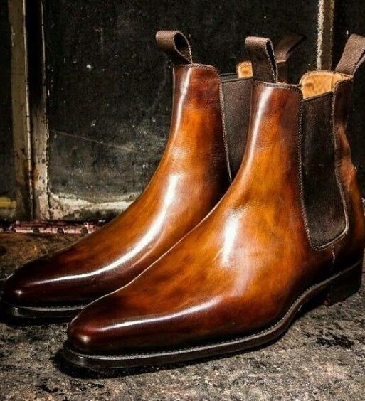 Men's Brown Patina Leather Chelsea Boots