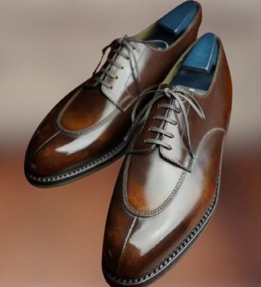 Handmade Men's Brown Patina Leather Dress Shoes
