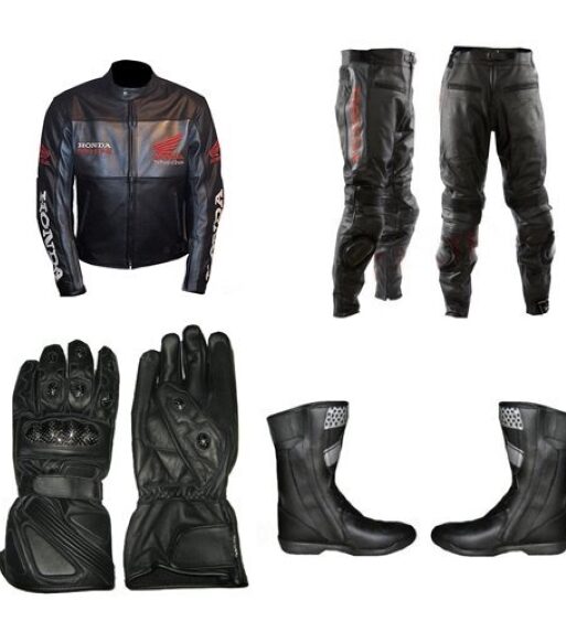 Honda Black Leather Biker Racing Motorcycle Suit