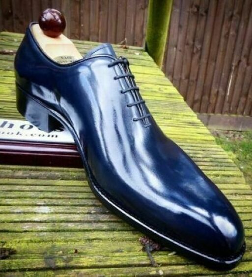 Handmade Men's Blue Patina Leather Formal Shoes