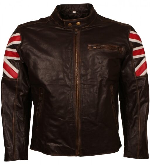 UK Flag Vintage Cafe Racer Biker Leather Jacket