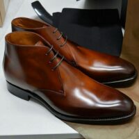 Handmade Men's Brown Leather Ankle High Chukka Boots - Custom/Bigger Size