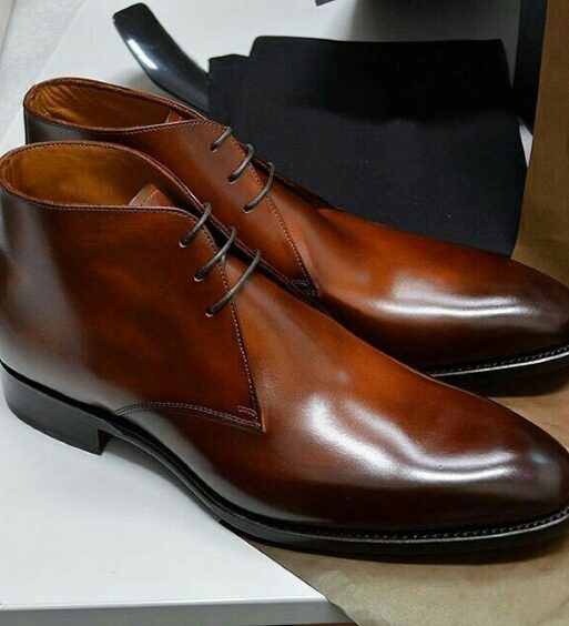 Handmade Men's Brown Leather Ankle High Chukka Boots