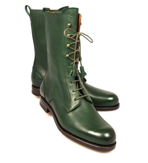 Men's Genuine Green Leather Long Boots