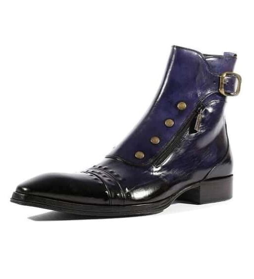 Men's Blue Patina Leather Ankle High Military Boots