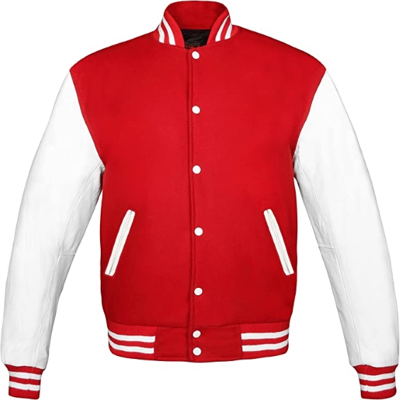 Men's Red & White Varsity Baseball Bomber Leather Jacket